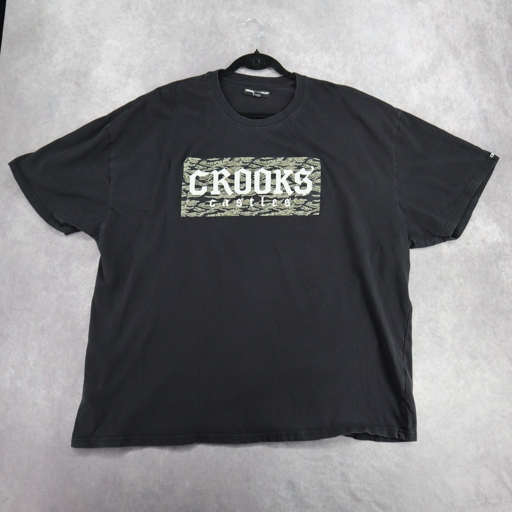 Crooks & Castles T-Shirt Black Tiger Camo Logo Graphic Tee 4XL Streetwear Skater